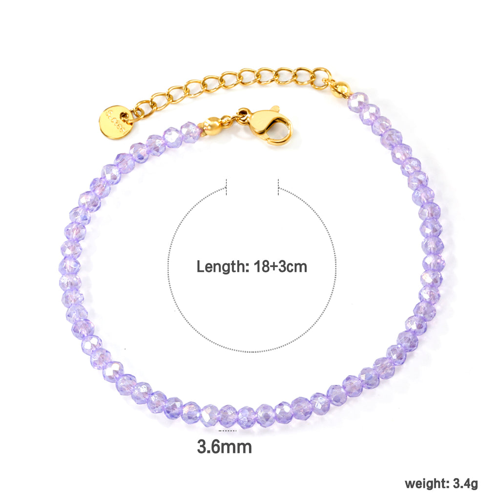 Rhombic Purple Round Beads Bracelet | 18K Gold | Size 18+3cm