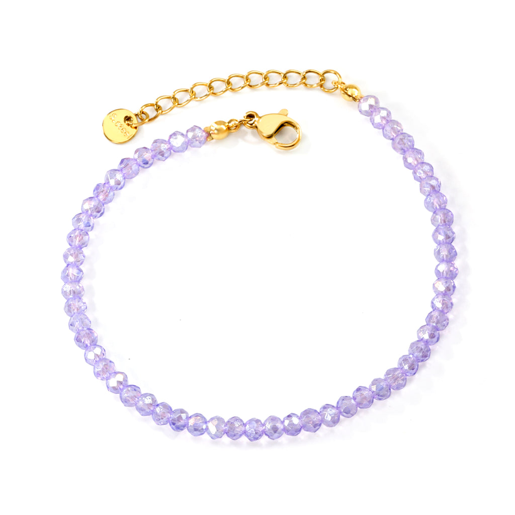 Rhombic Purple Round Beads Bracelet | 18K Gold | Size 18+3cm