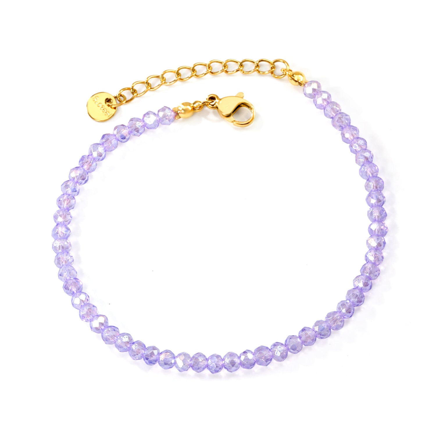 Rhombic Purple Round Beads Bracelet | 18K Gold | Size 18+3cm