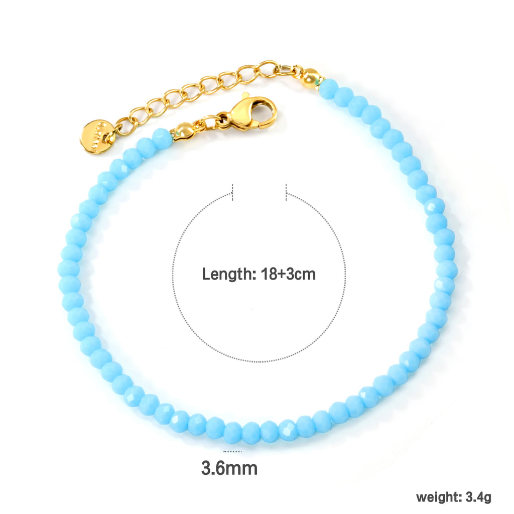 Rhombic Blue Round Beads Bracelet | 18K Gold | Size 18+3cm
