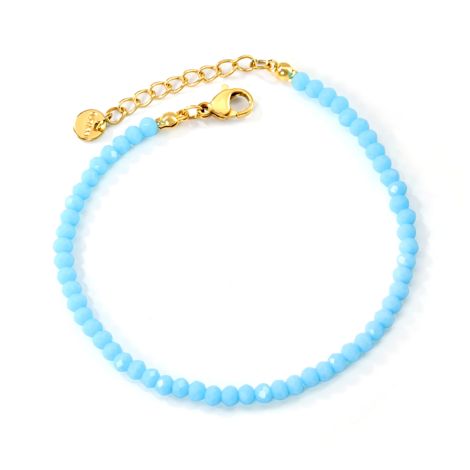 Rhombic Blue Round Beads Bracelet | 18K Gold | Size 18+3cm