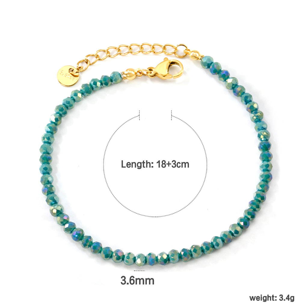 Rhombic Green Round Beads Bracelet | 18K Gold | Size 18+3cm