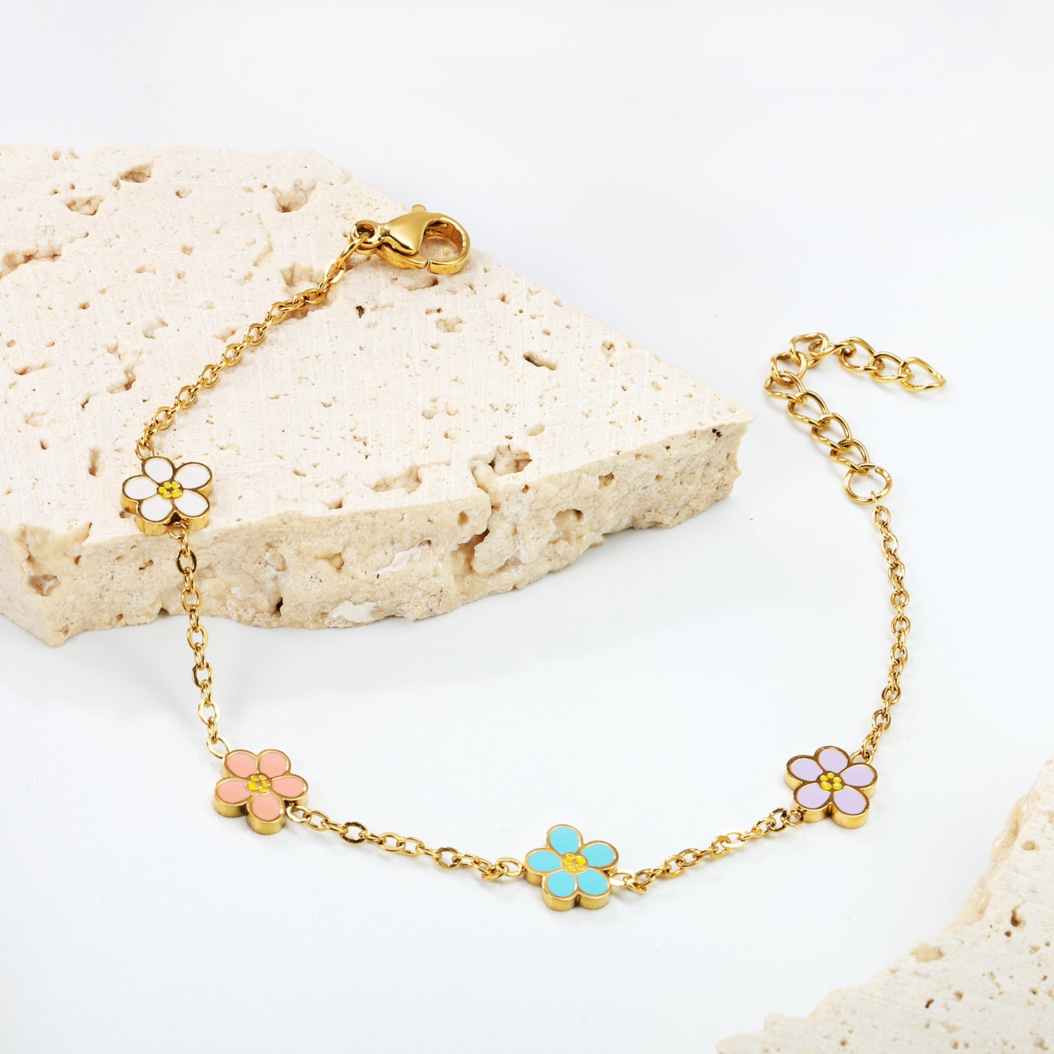 Mix Coloured Floral Bracelet | 18K Gold | Size 16+3cm