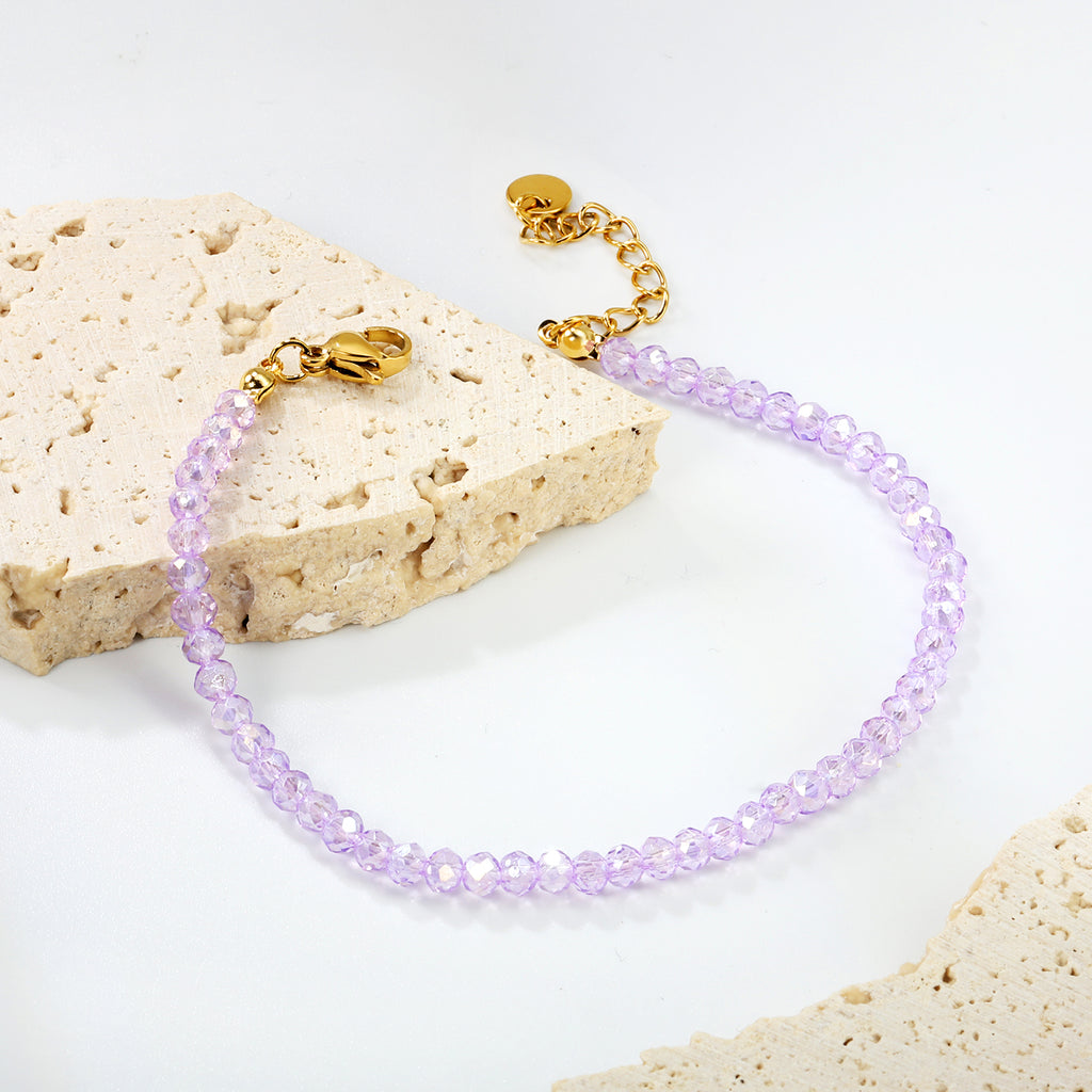 Rhombic Purple Round Beads Bracelet | 18K Gold | Size 18+3cm