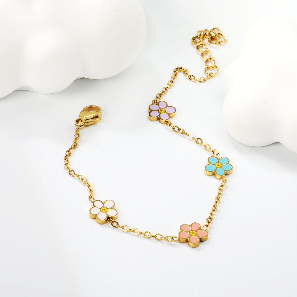 Mix Coloured Floral Bracelet | 18K Gold | Size 16+3cm