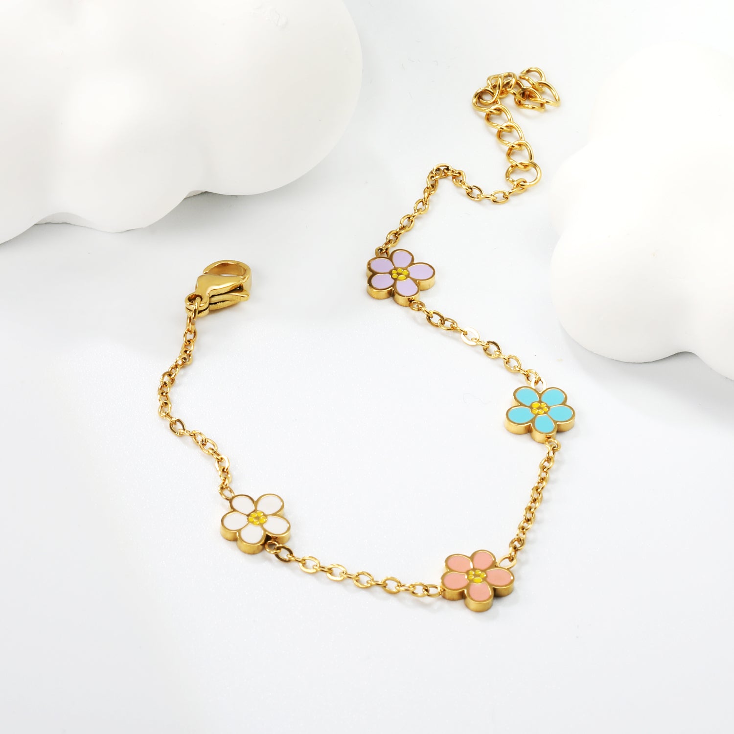 Mix Coloured Floral Bracelet | 18K Gold | Size 16+3cm