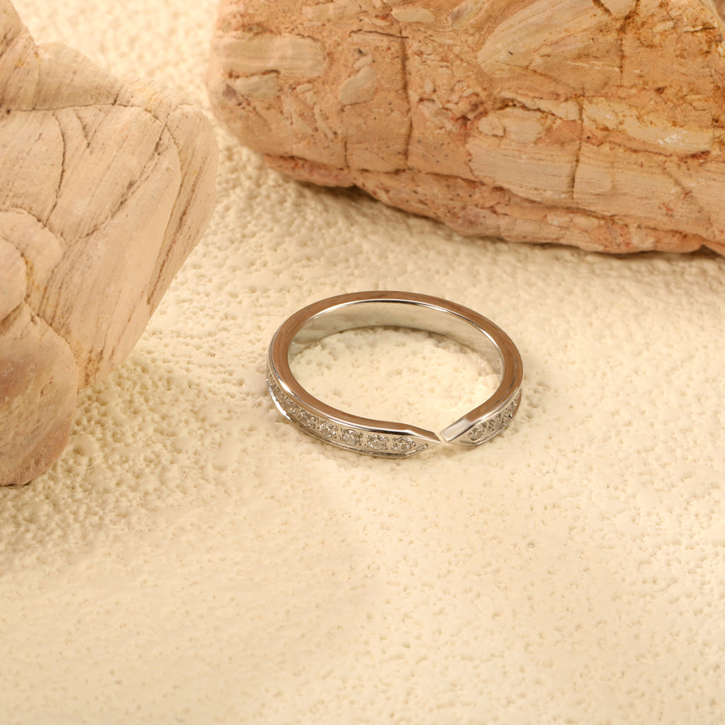 Cross-Shaped White Zirconium Ring | Stainless Steel | Size #8