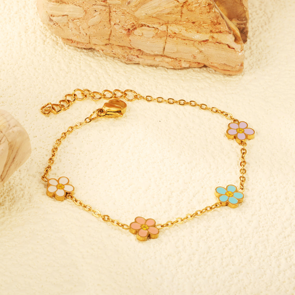 Mix Coloured Floral Bracelet | 18K Gold | Size 16+3cm