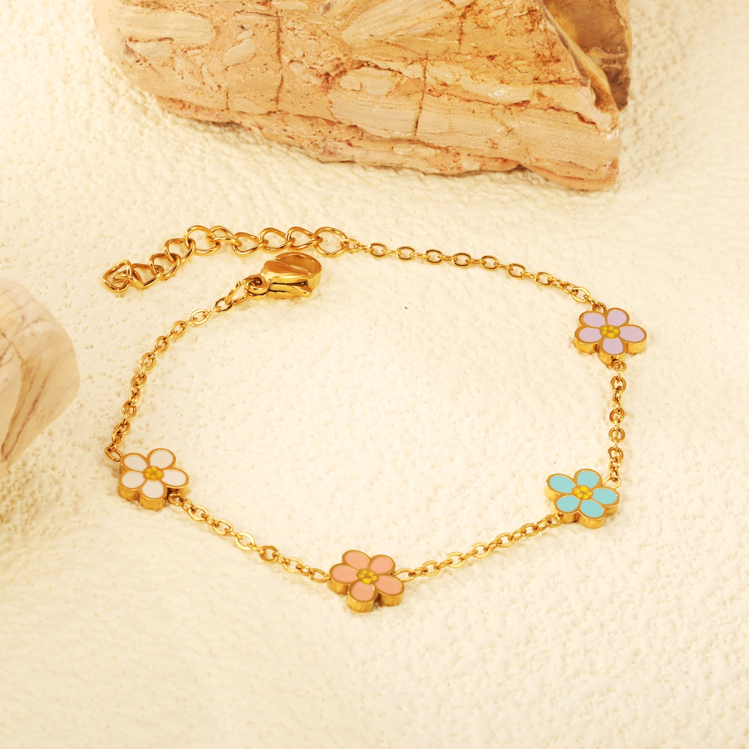 Mix Coloured Floral Bracelet | 18K Gold | Size 16+3cm