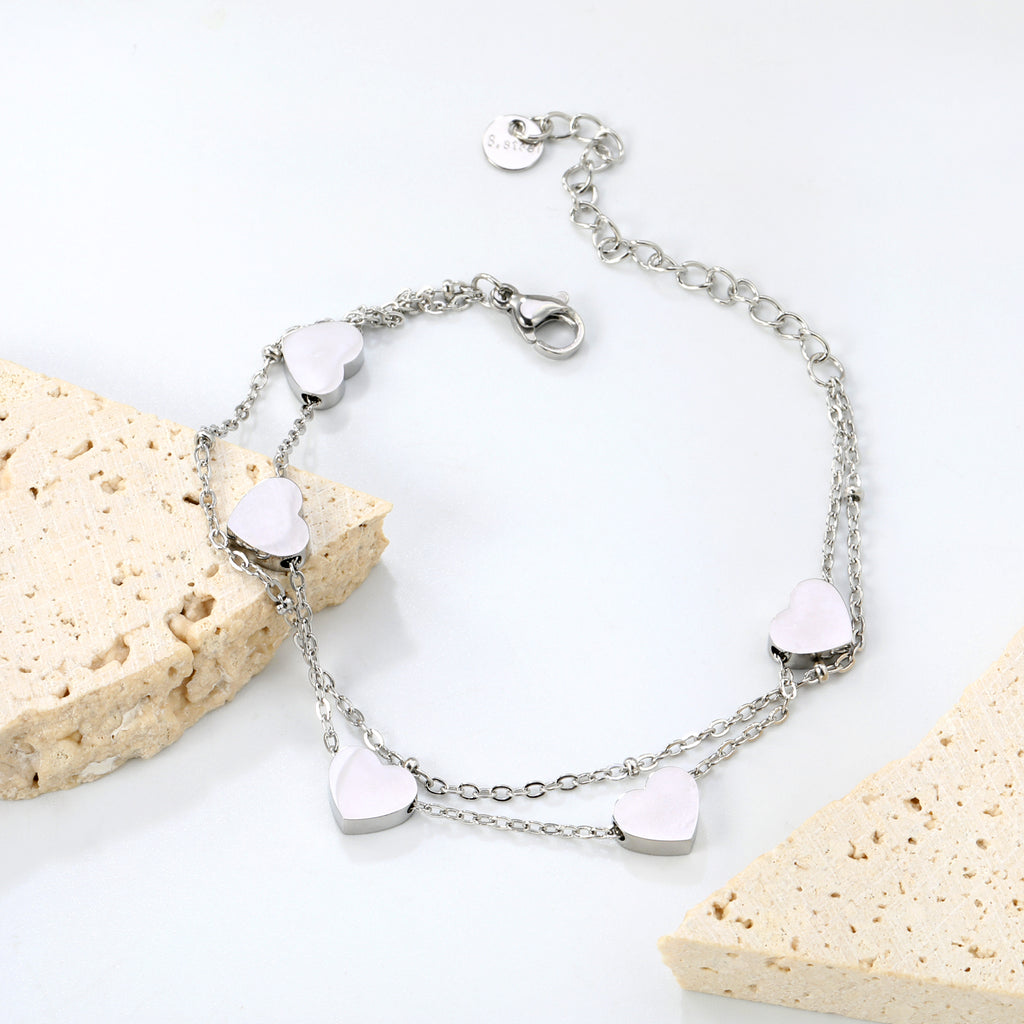 Heart Charm Bracelet | Silver Steel | Size 18+5cm