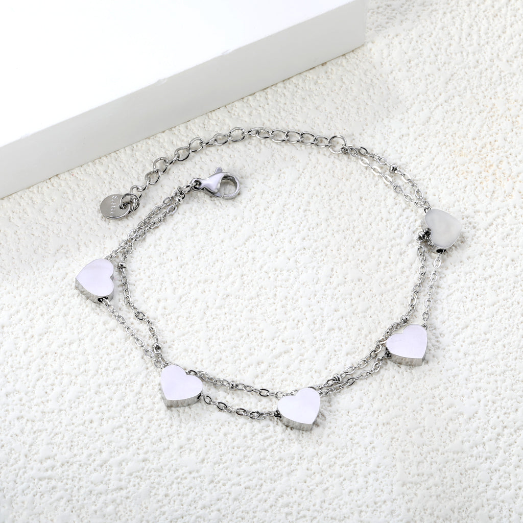 Heart Charm Bracelet | Silver Steel | Size 18+5cm