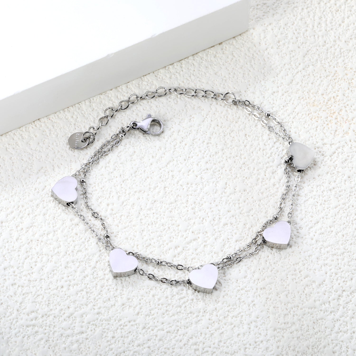 Heart Charm Bracelet | Silver Steel | Size 18+5cm