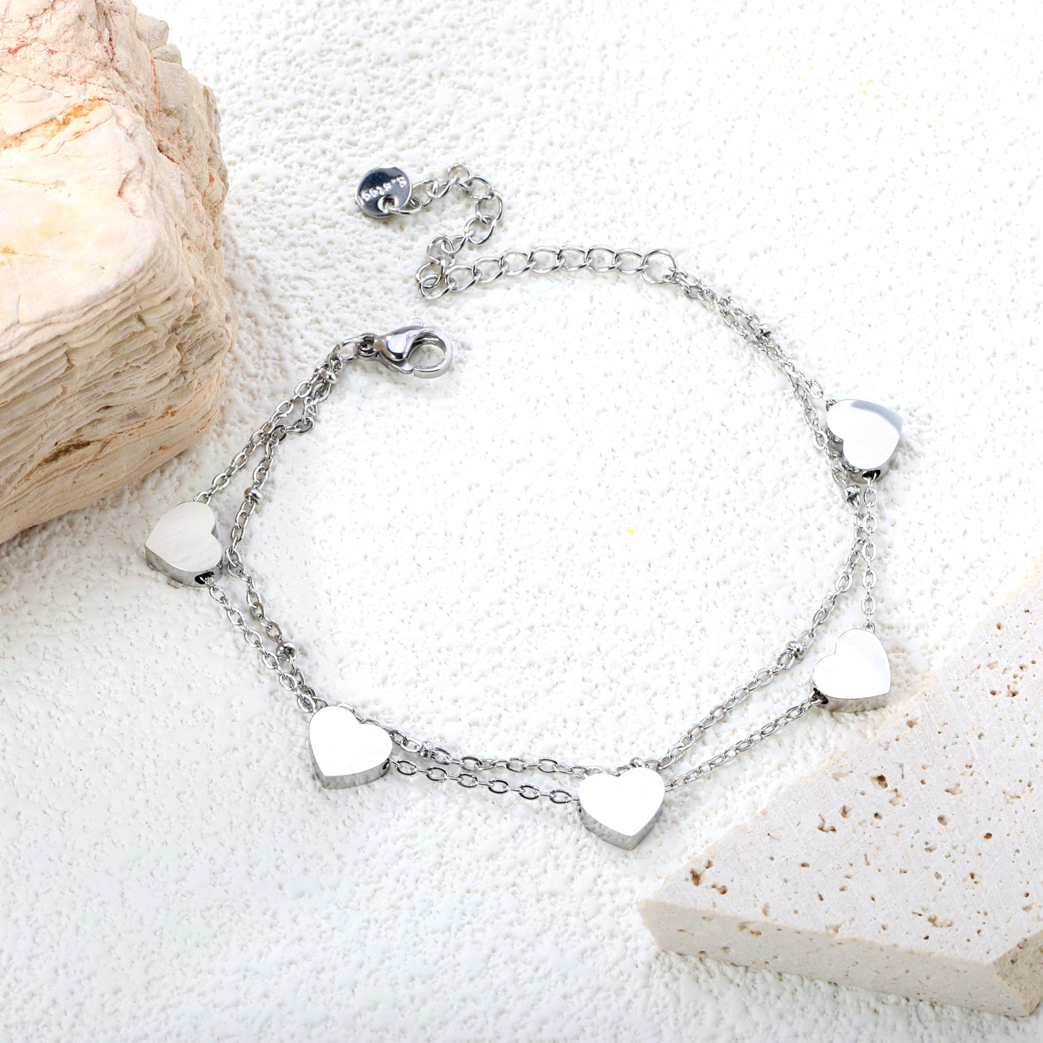 Heart Charm Bracelet | Silver Steel | Size 18+5cm