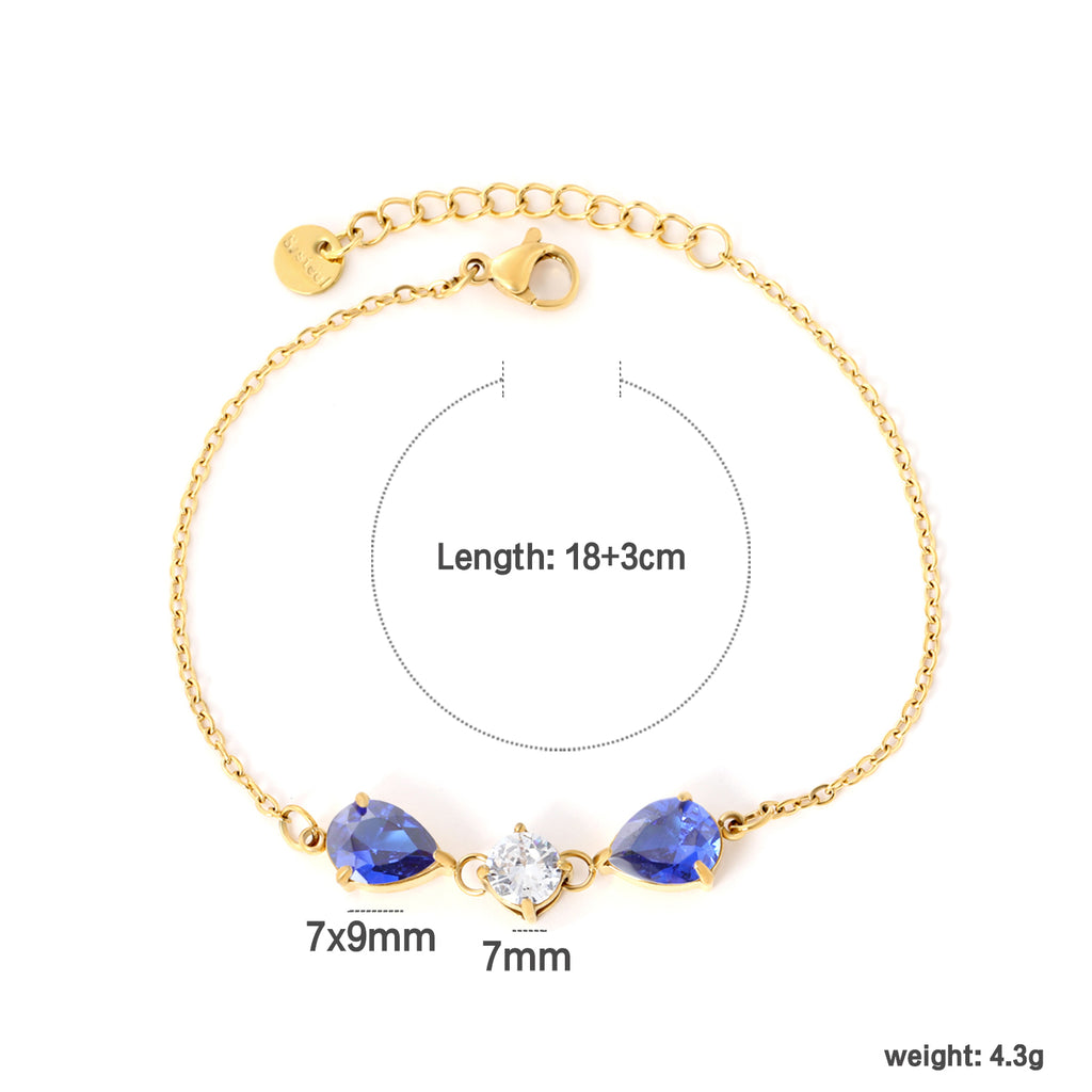 Pear Shaped White & Blue diamonds Bracelet | 18K Gold | Size 18+3cm