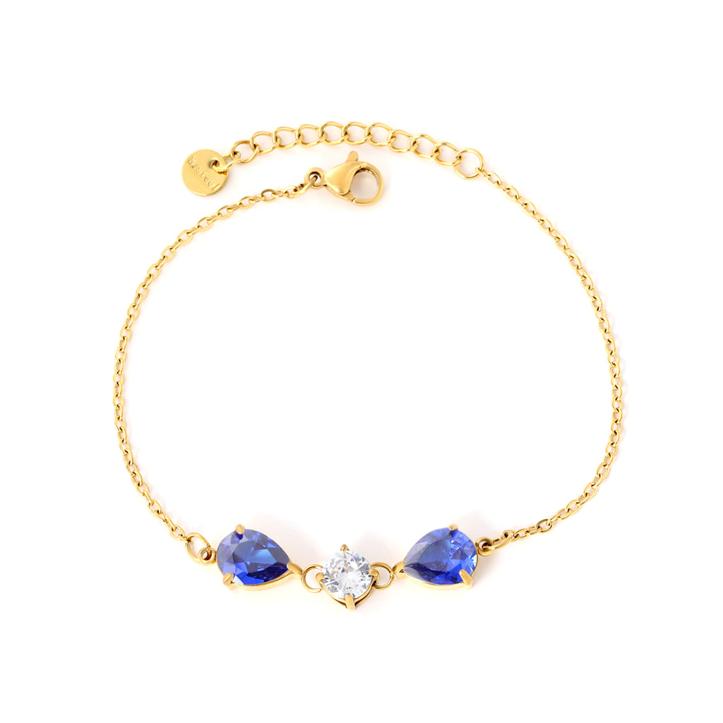 Pear Shaped White & Blue diamonds Bracelet | 18K Gold | Size 18+3cm
