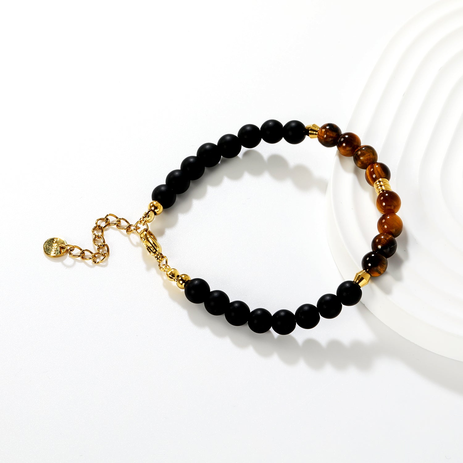 Tiger's Eye Stone with Black Beads Bracelet | 18K Gold | Size 18+3cm