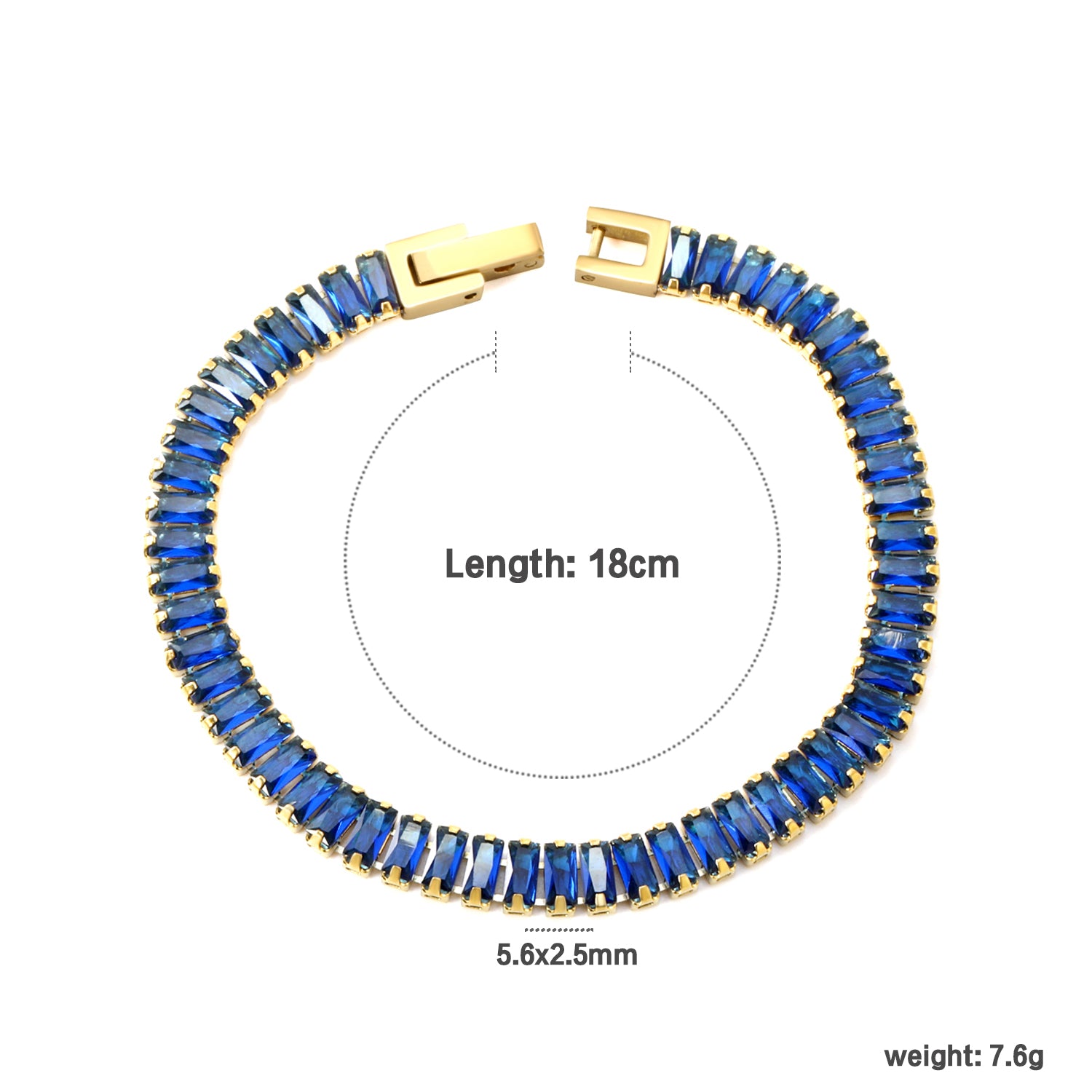 Rectangle Blue Stone Bracelet | 18K Gold | Size 18cm