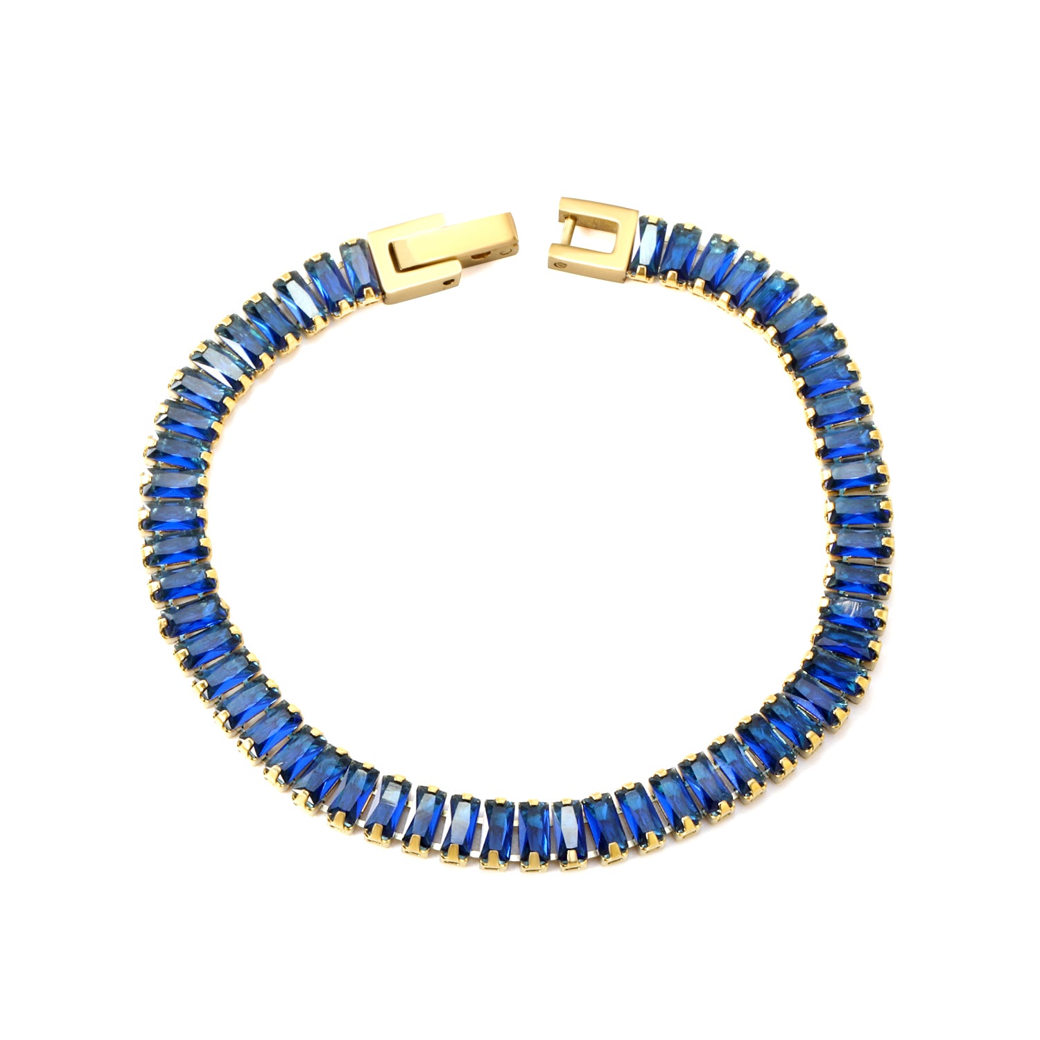 Rectangle Blue Stone Bracelet | 18K Gold | Size 18cm