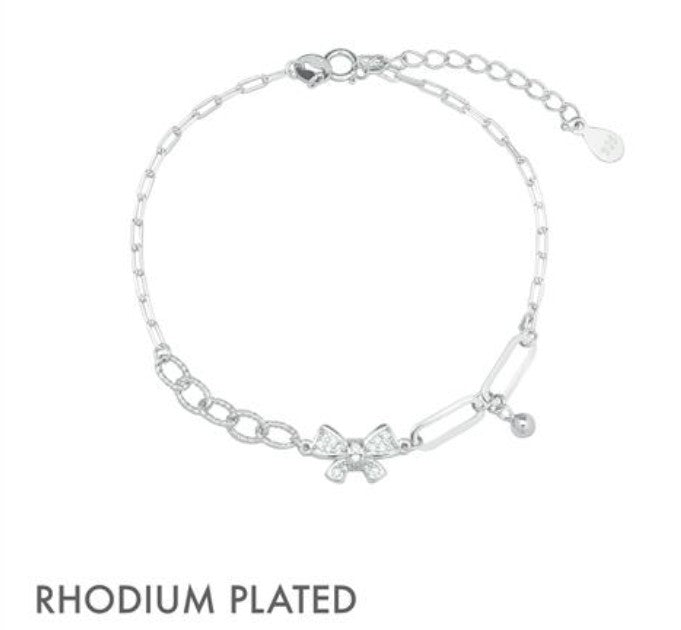 Sterling Silver Rhodium Plated Micro CZ Adjustable Butteerfly Bracelet | 17+3cm extension