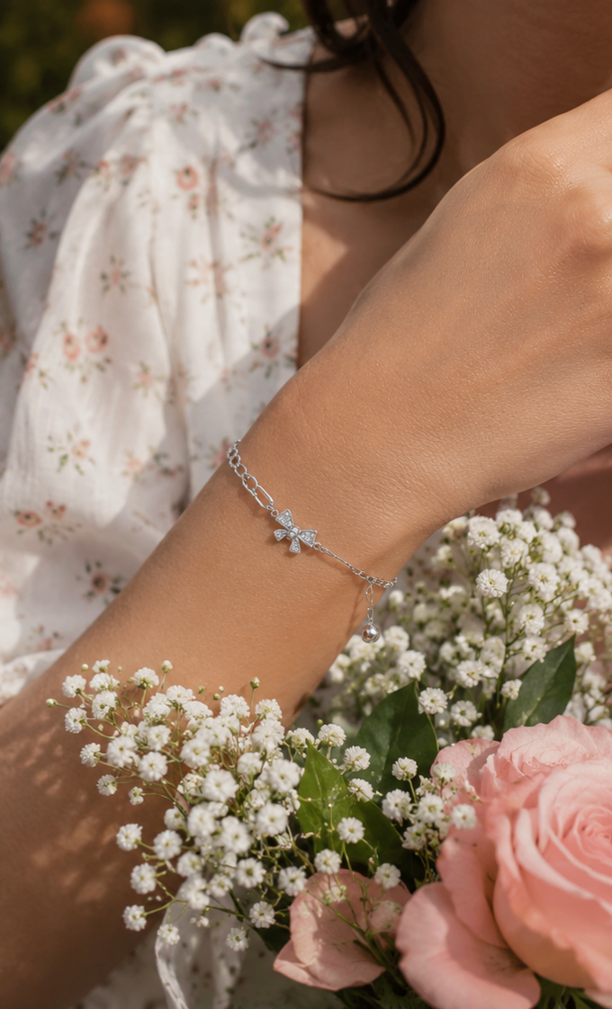 Sterling Silver Rhodium Plated Micro CZ Adjustable Butteerfly Bracelet | 17+3cm extension