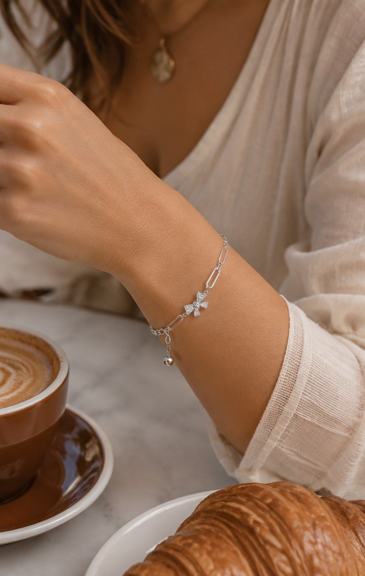 Sterling Silver Rhodium Plated Micro CZ Adjustable Butteerfly Bracelet | 17+3cm extension
