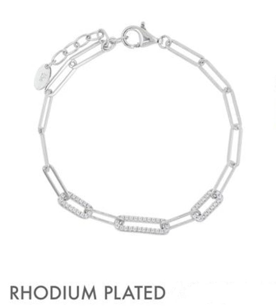 Sterling Silver Rhodium Plated Micro CZ Adjustable Paperclip Bracelet | 16+3cm extension