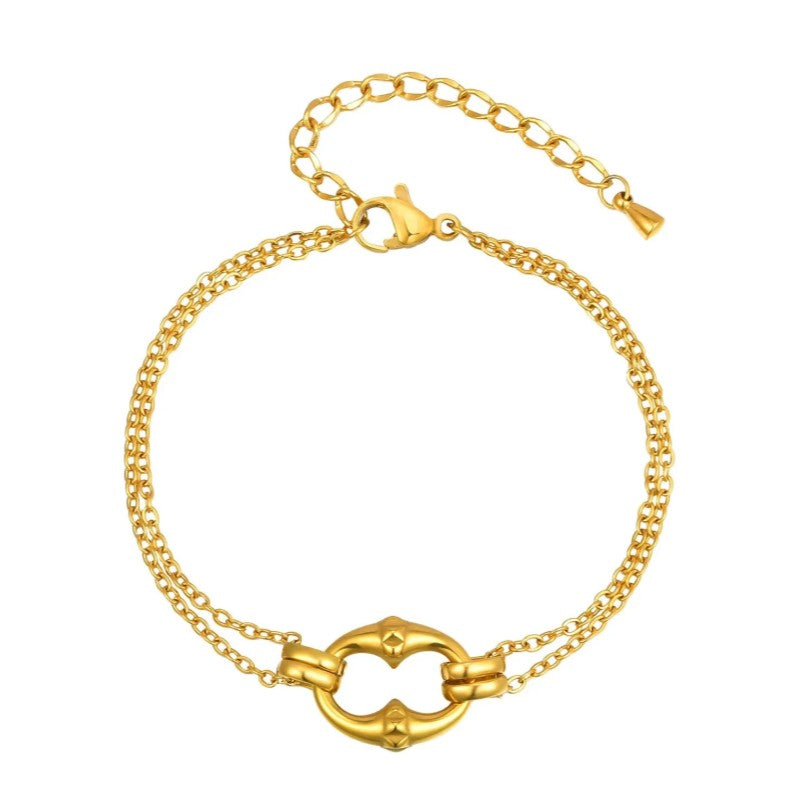Rivet Elliptical Gold Bracelet | 18K Gold | Size 16+5cm