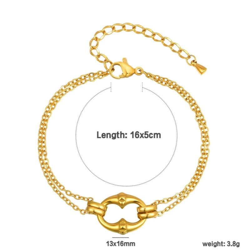 Rivet Elliptical Gold Bracelet | 18K Gold | Size 16+5cm