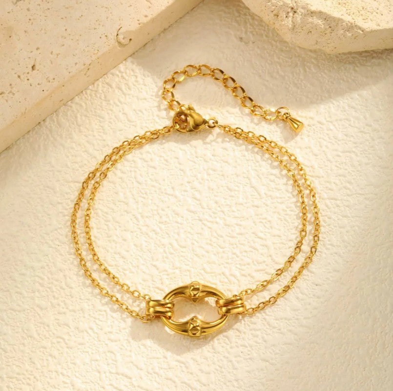 Rivet Elliptical Gold Bracelet | 18K Gold | Size 16+5cm