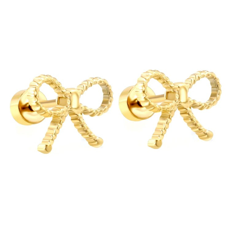 Ribbon & Bow Screw Earring | 18K Gold