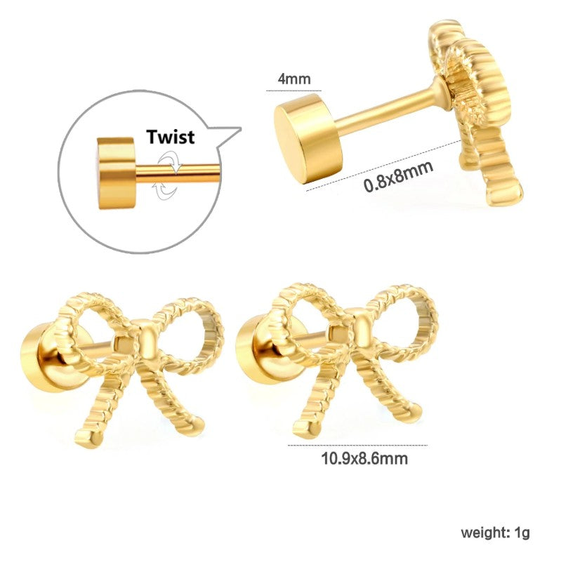 Ribbon & Bow Screw Earring | 18K Gold