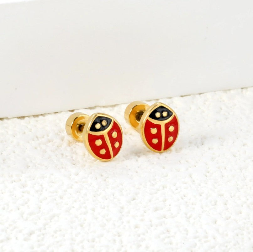 Ladybug Twisted Screw Plug Stud Earring | 18K Gold