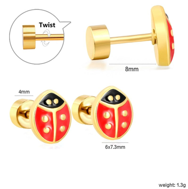 Ladybug Twisted Screw Plug Stud Earring | 18K Gold