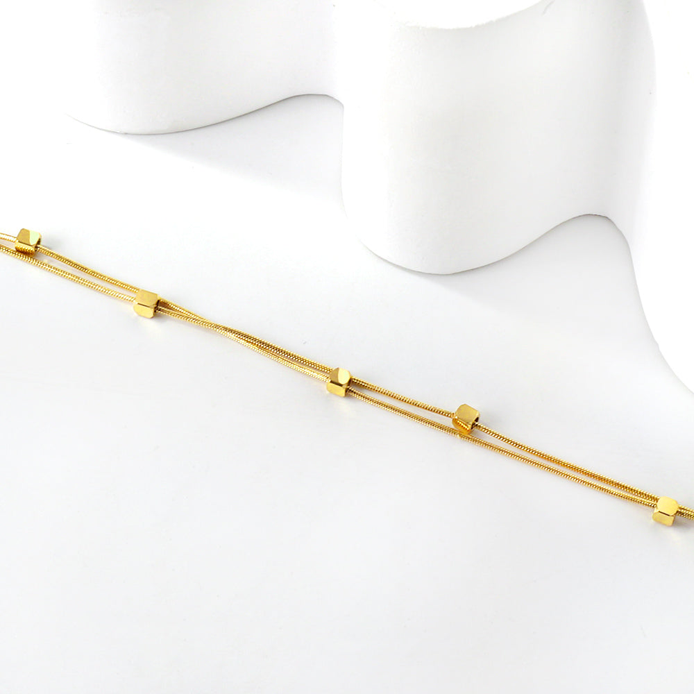 Gold Small Square & Soft Double Chain Anklet | 18K Gold