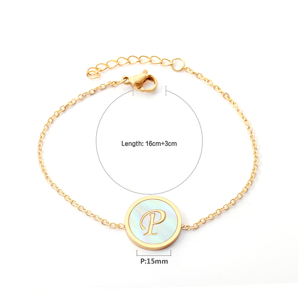 P Mother-of-Pearl Bracelet | 18K Gold | Size 16+3cm