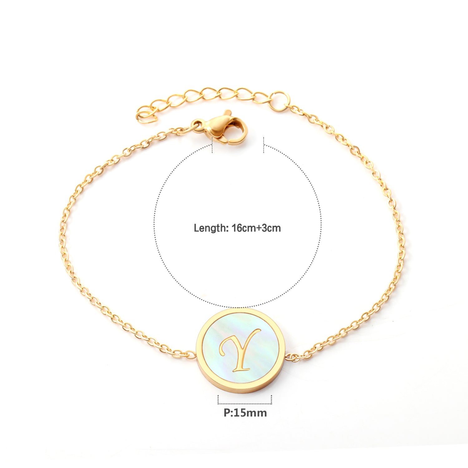 Y Mother-of-Pearl Bracelet | 18K Gold | Size 16+3cm