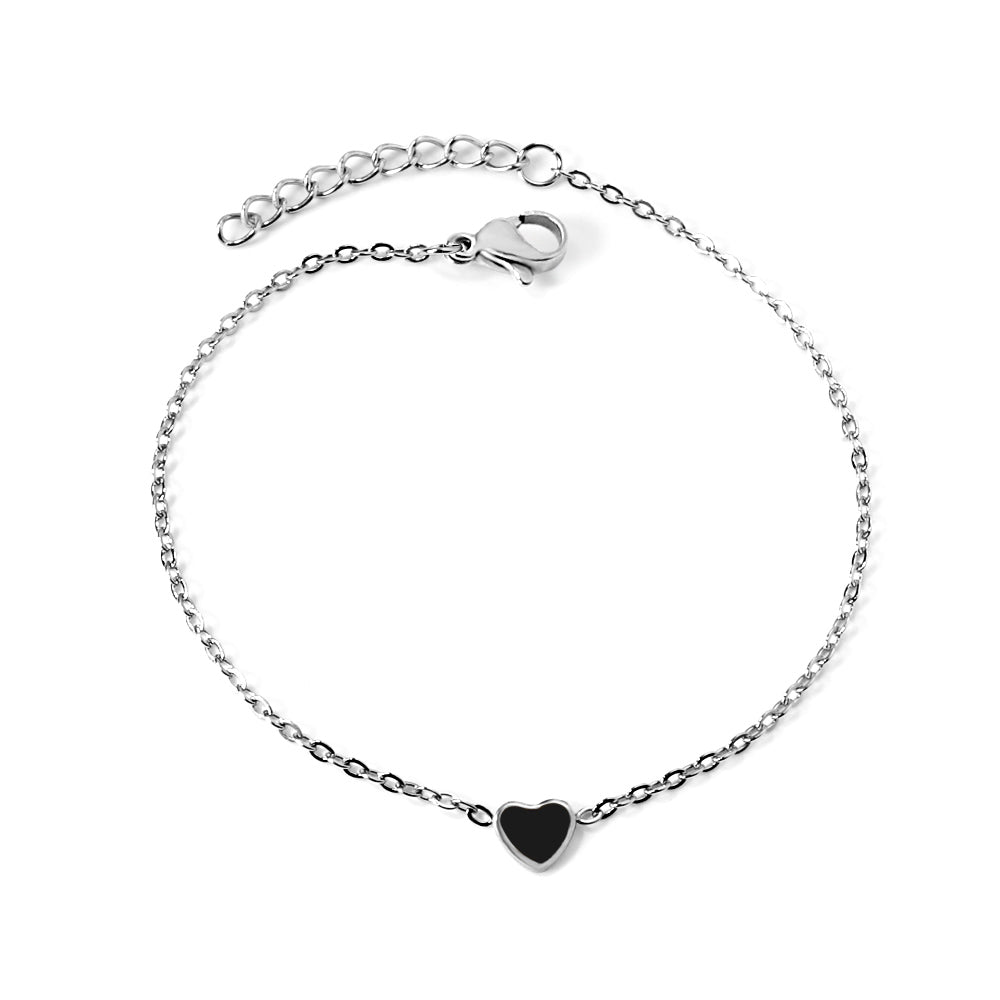 Black Heart Enamel Bracelet | Stainless Steel | Size 17+3cm
