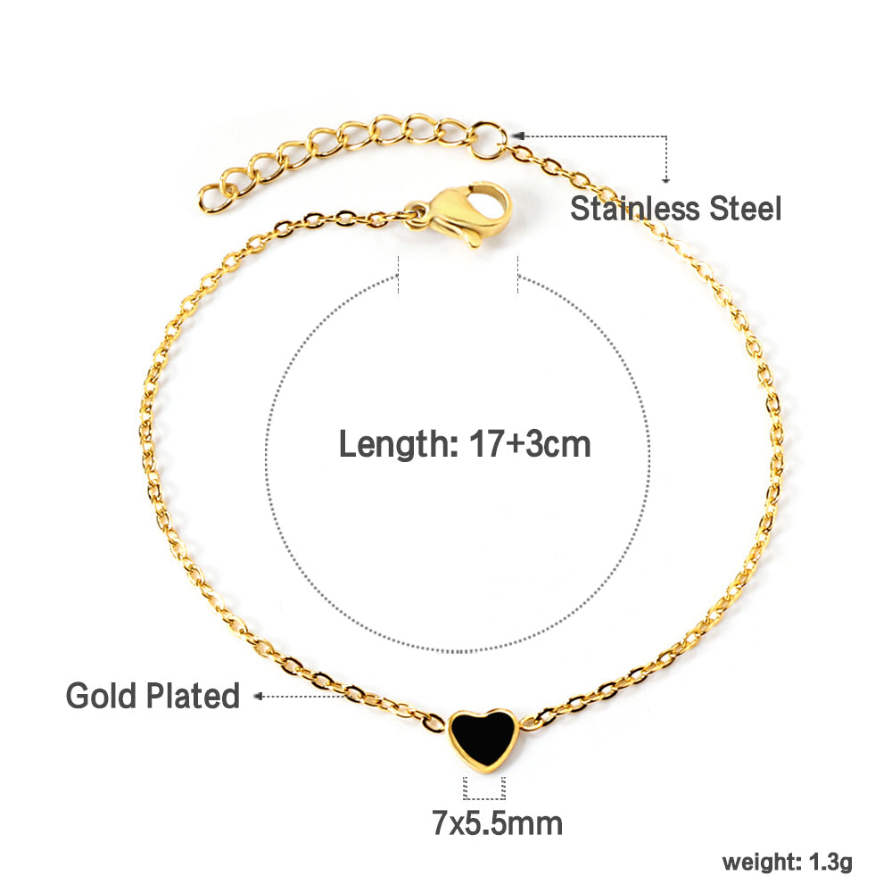 Black Heart Enamel Bracelet | 18K Gold | Size 17+3cm
