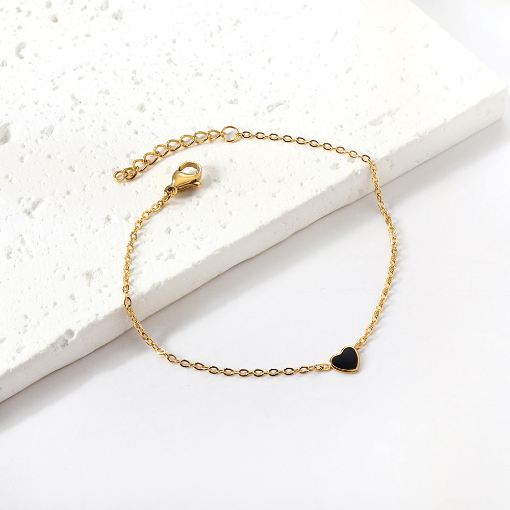 Black Heart Enamel Bracelet | 18K Gold | Size 17+3cm