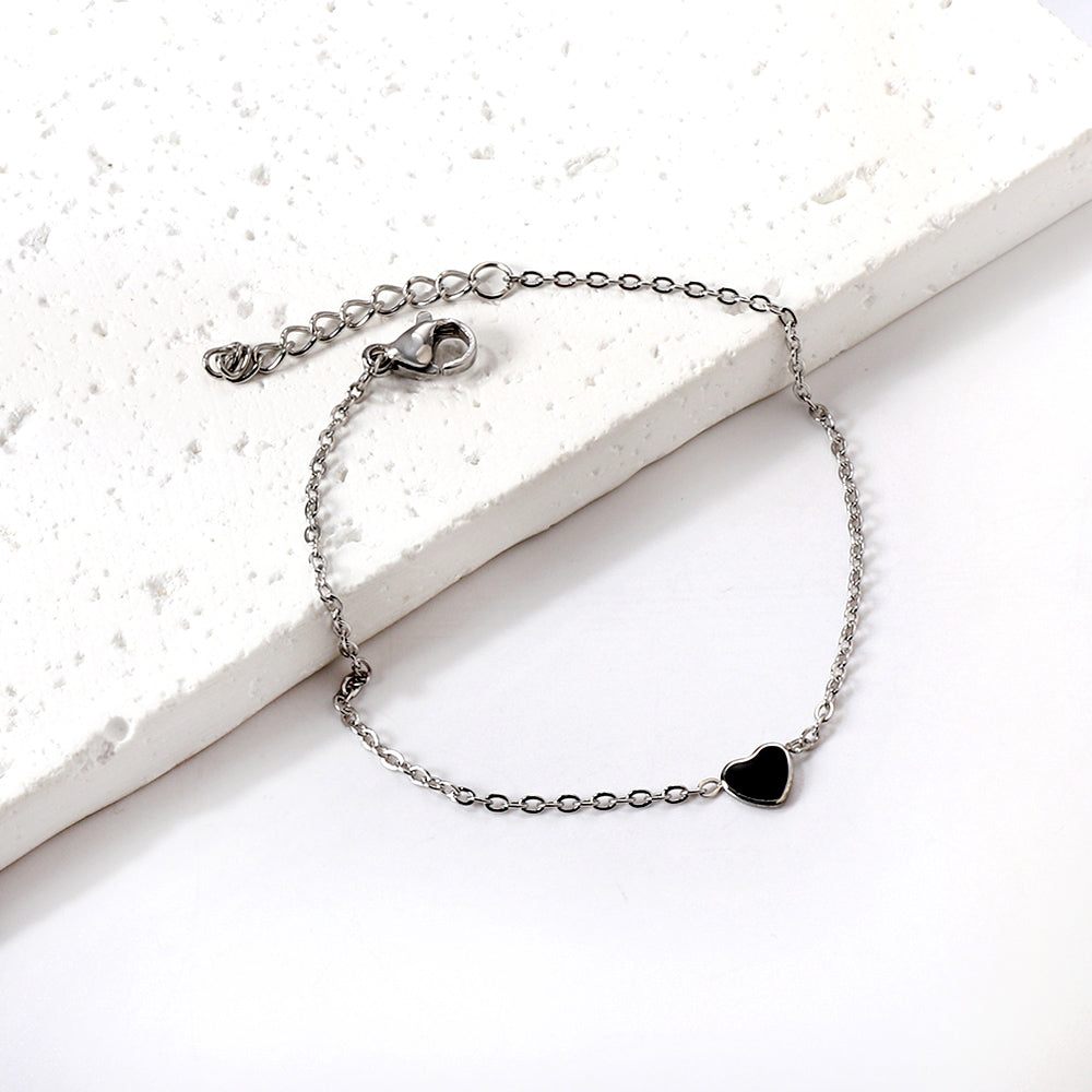 Black Heart Enamel Bracelet | Stainless Steel | Size 17+3cm