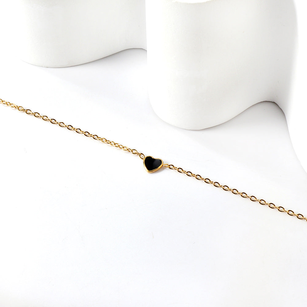 Black Heart Enamel Bracelet | 18K Gold | Size 17+3cm