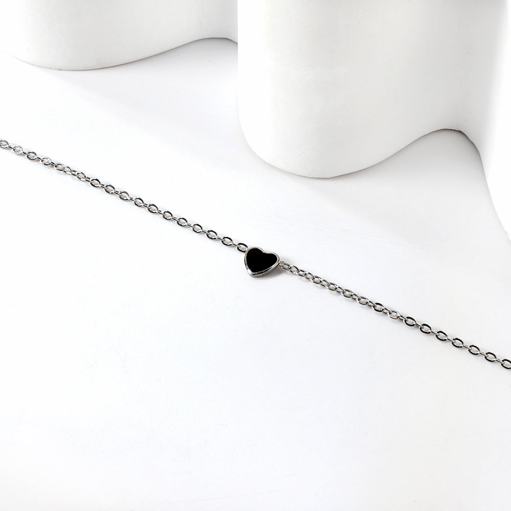 Black Heart Enamel Bracelet | Stainless Steel | Size 17+3cm