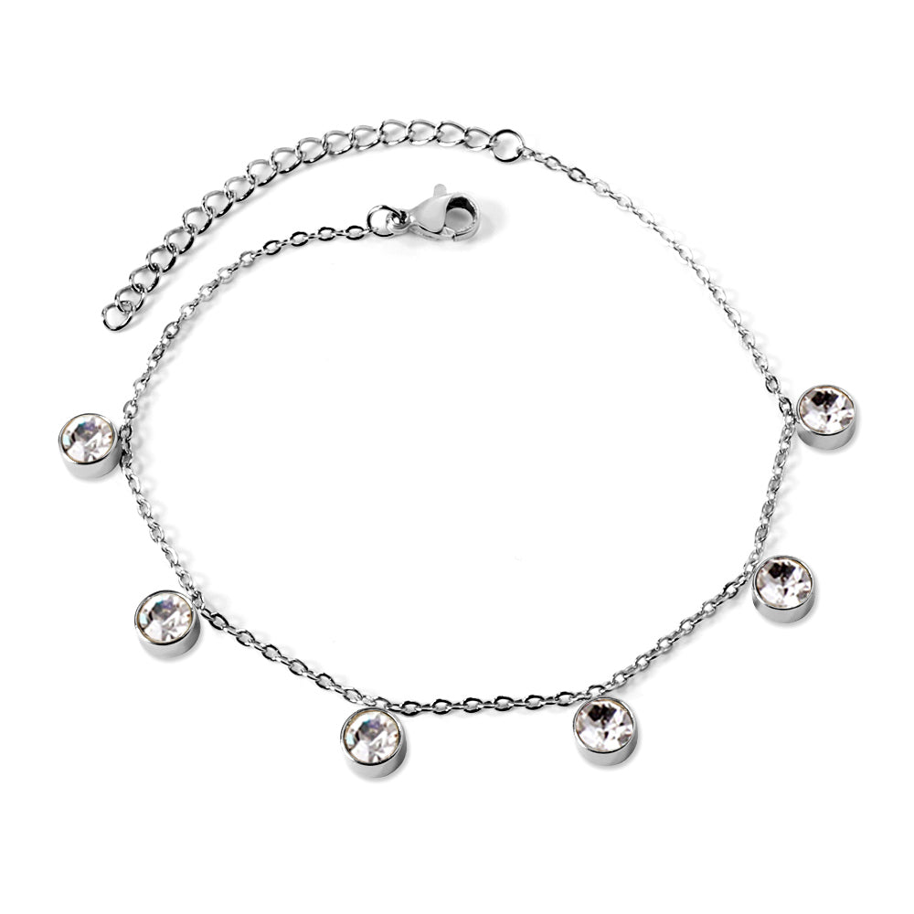 White Stone Design Anklet | Stainless Steel | Size 20+5cm