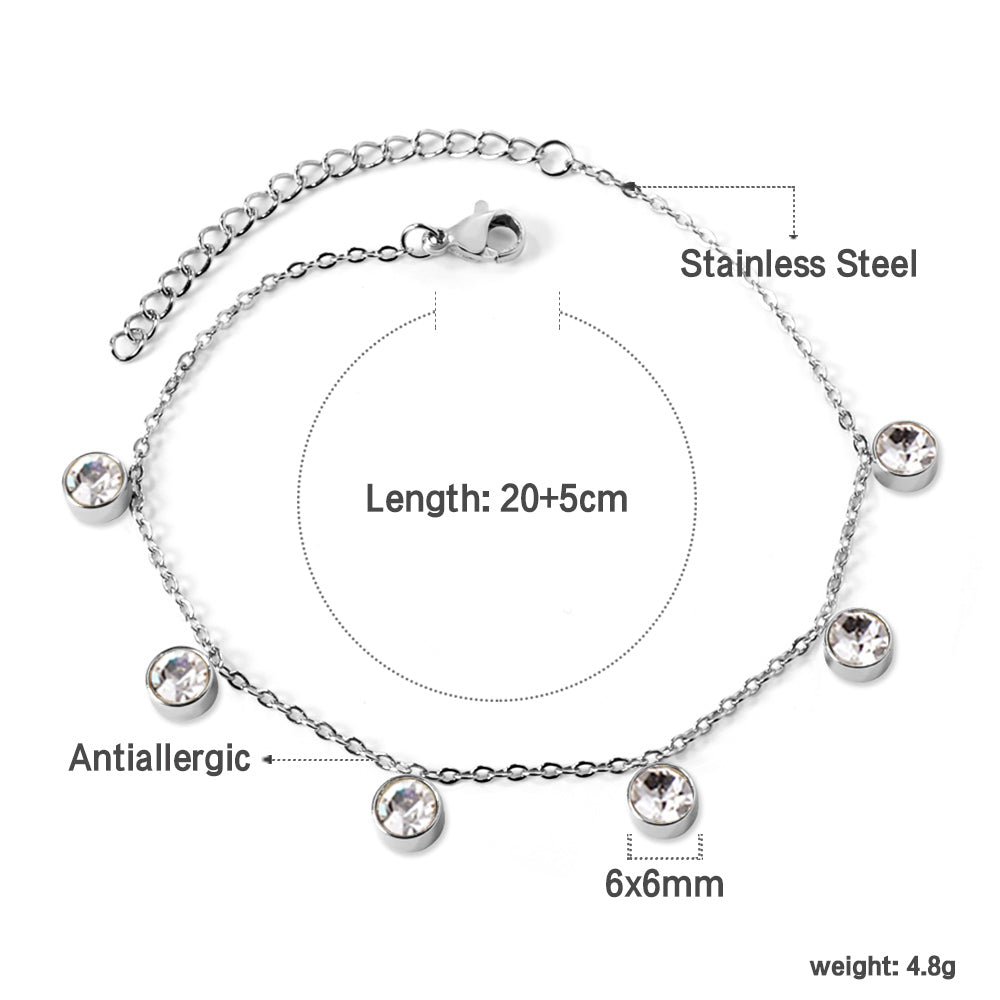 White Stone Design Anklet | Stainless Steel | Size 20+5cm