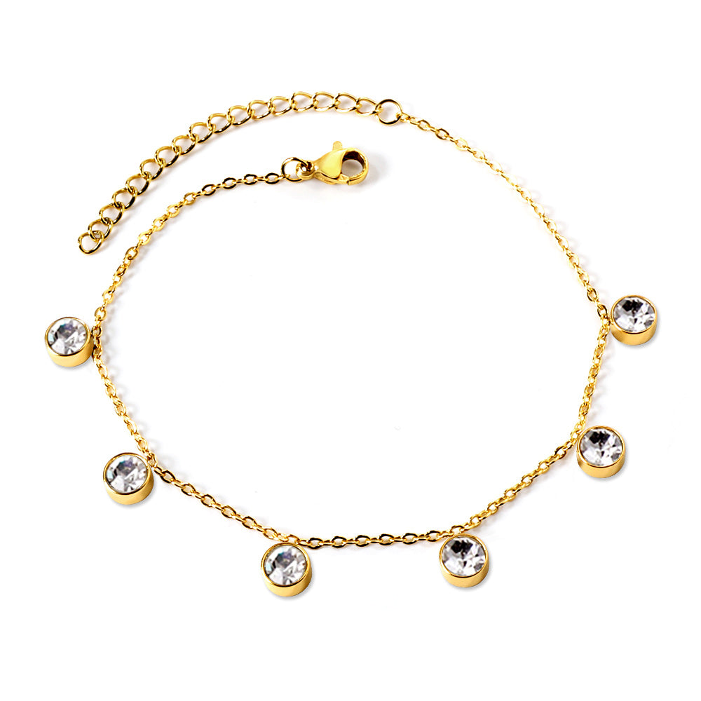 White Stone Design Anklet | 18K Gold | Size 20+5cm