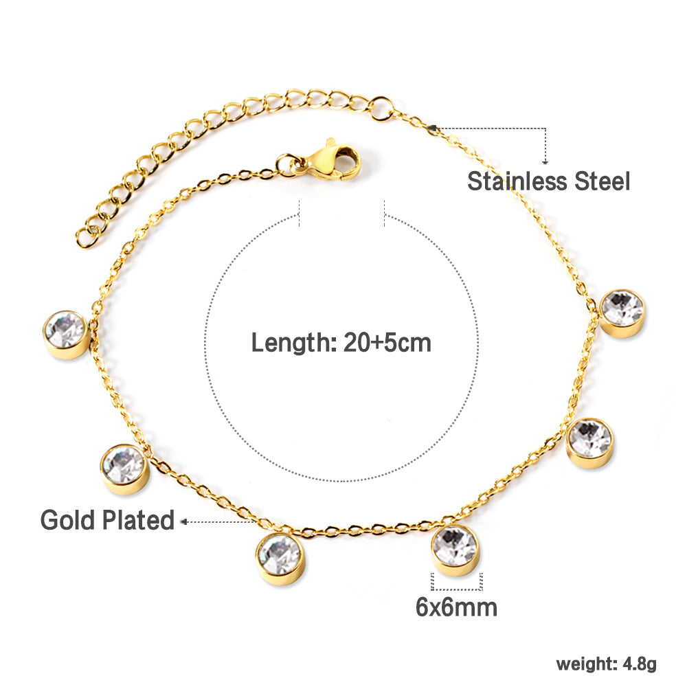 White Stone Design Anklet | 18K Gold | Size 20+5cm