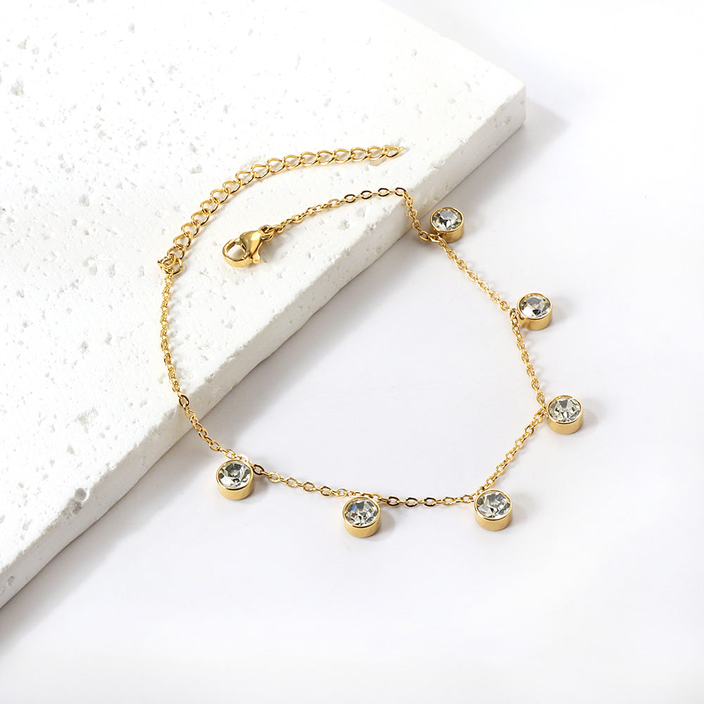 White Stone Design Anklet | 18K Gold | Size 20+5cm