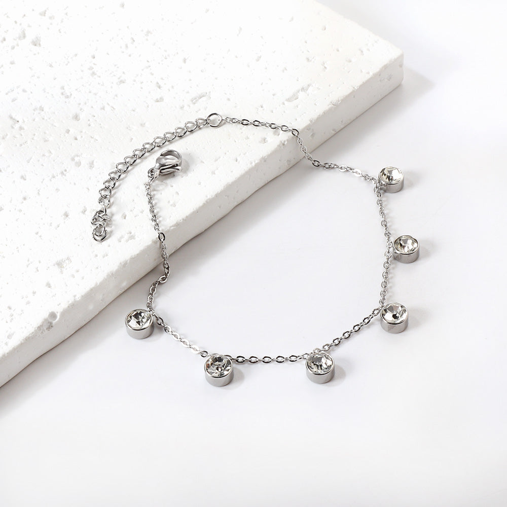 White Stone Design Anklet | Stainless Steel | Size 20+5cm