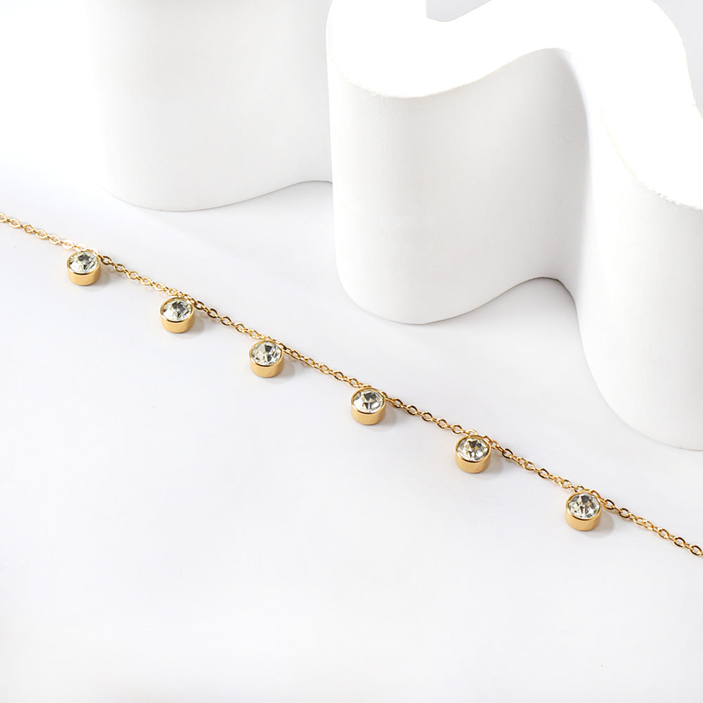 White Stone Design Anklet | 18K Gold | Size 20+5cm