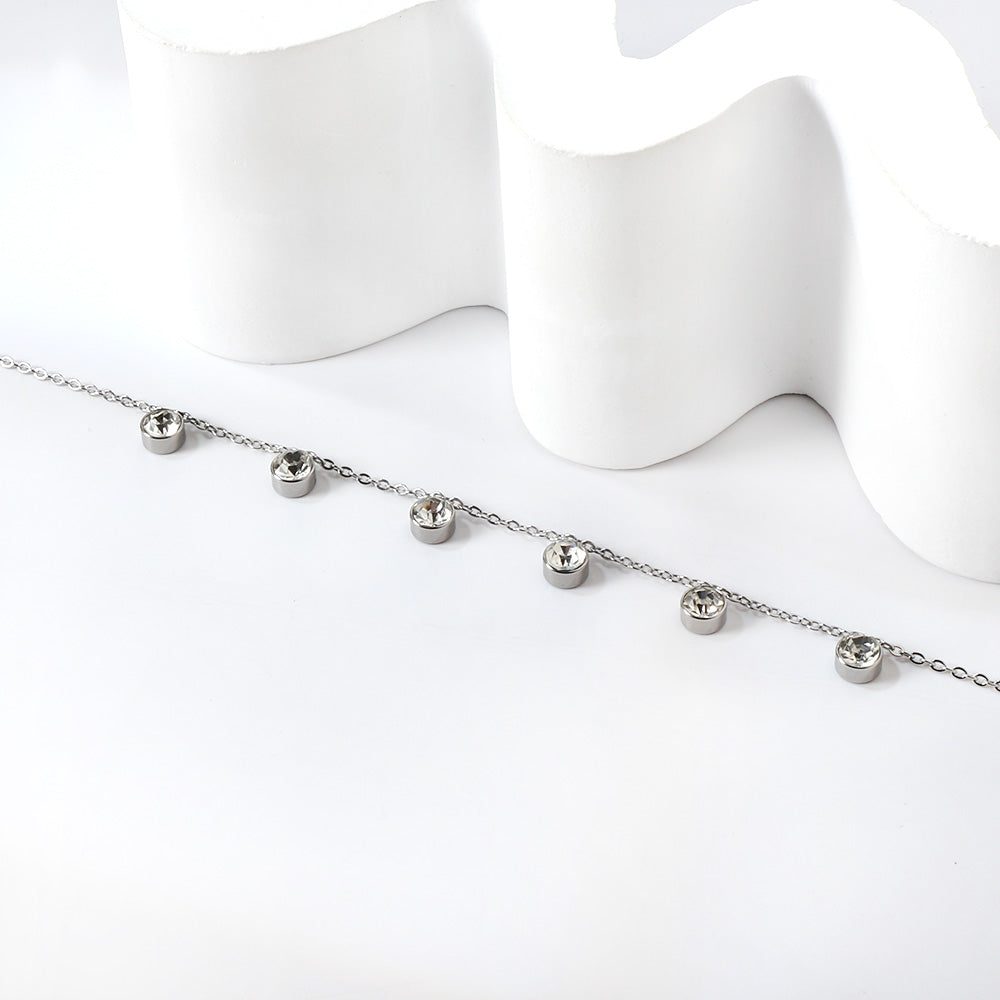 White Stone Design Anklet | Stainless Steel | Size 20+5cm